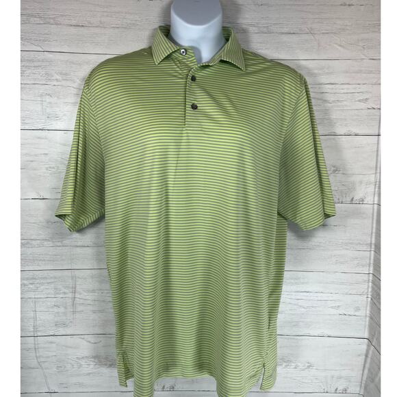 Foot Joy FJ Men’s Large Green Striped Short Sleeve Performance Golf Polo Shirt - Picture 1 of 7
